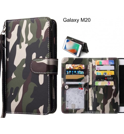 Galaxy M20  Case Multi Function Wallet Leather Case Camouflage - Green