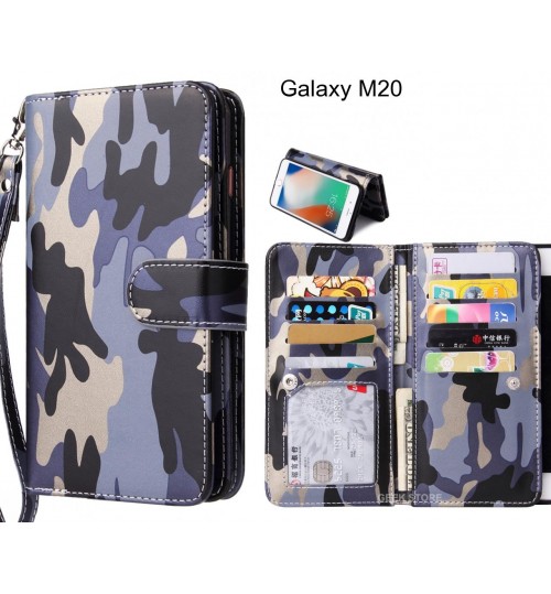 Galaxy M20  Case Multi Function Wallet Leather Case Camouflage - Grey