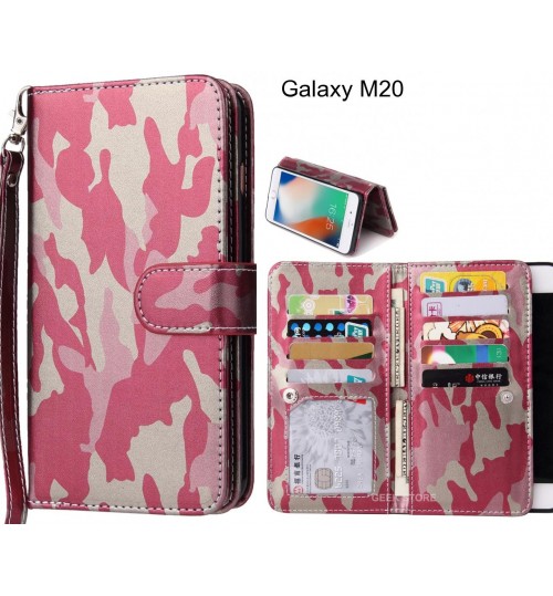 Galaxy M20  Case Multi Function Wallet Leather Case Camouflage - Pink