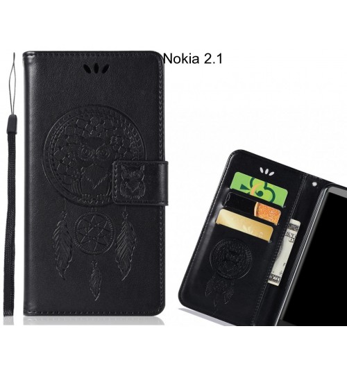 Nokia 2.1  Case Embossed leather wallet case owl