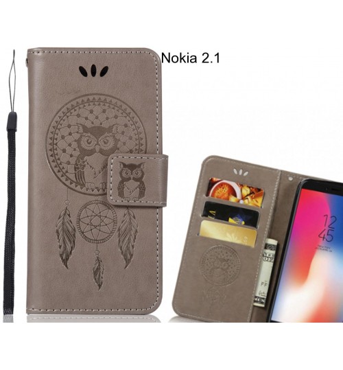 Nokia 2.1  Case Embossed leather wallet case owl