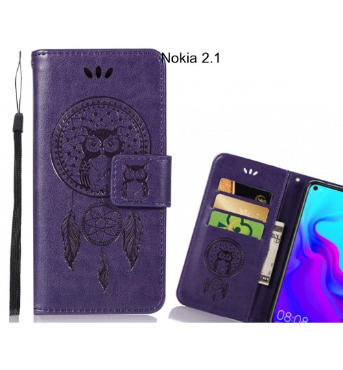 Nokia 2.1  Case Embossed leather wallet case owl