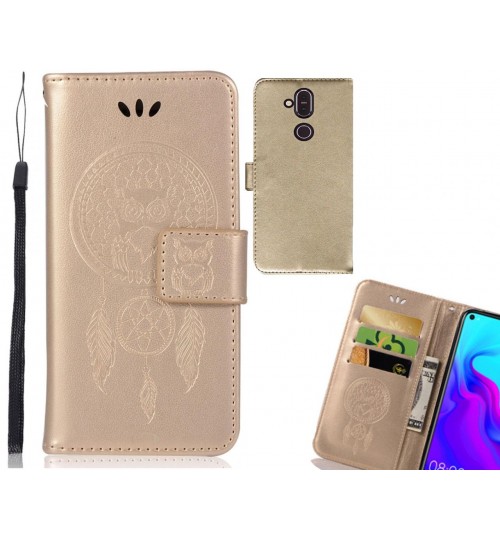 Nokia 8.1  Case Embossed leather wallet case owl