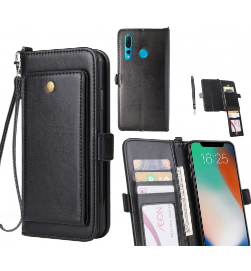 Huawei Nova 4  Case Retro Leather Wallet Case - Black