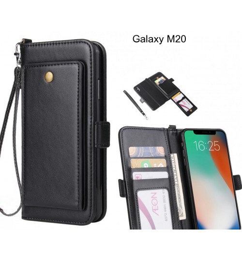Galaxy M20  Case Retro Leather Wallet Case - Black