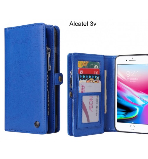 Alcatel 3v  Case Retro leather case multi cards cash pocket & zip