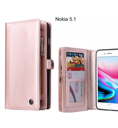 Nokia 5.1  Case Retro leather case multi cards cash pocket & zip