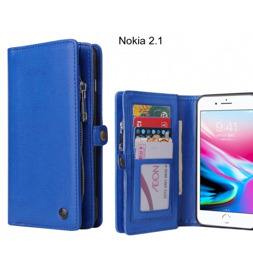 Nokia 2.1  Case Retro leather case multi cards cash pocket & zip