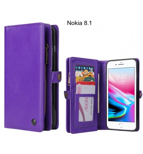 Nokia 8.1  Case Retro leather case multi cards cash pocket & zip