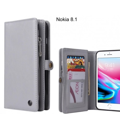 Nokia 8.1  Case Retro leather case multi cards cash pocket & zip