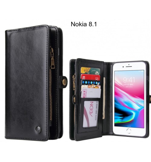 Nokia 8.1  Case Retro leather case multi cards cash pocket & zip