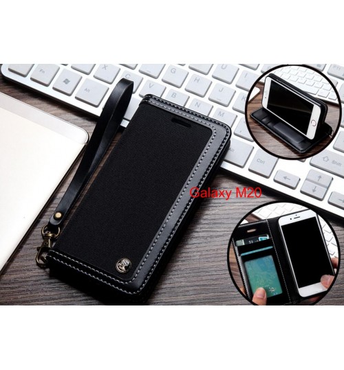 Galaxy M20 Case Wallet Denim Leather Case - Black