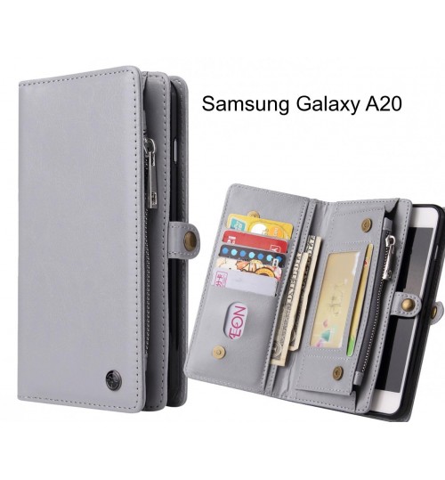 Samsung Galaxy A20 Case Retro leather case multi cards cash pocket & zip