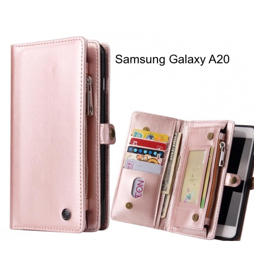 Samsung Galaxy A20 Case Retro leather case multi cards cash pocket & zip