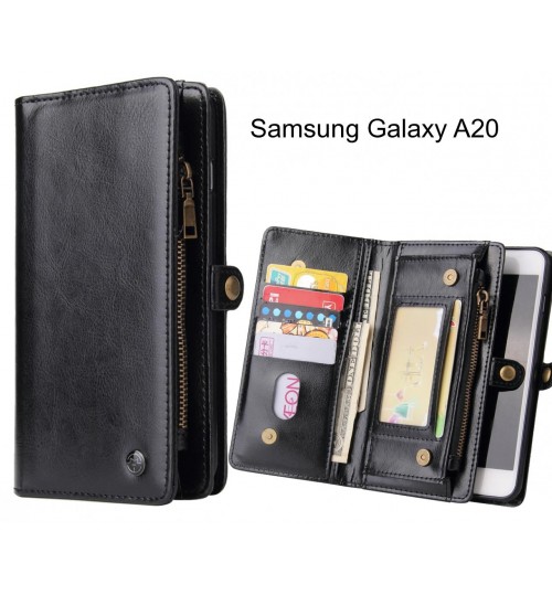 Samsung Galaxy A20 Case Retro leather case multi cards cash pocket & zip