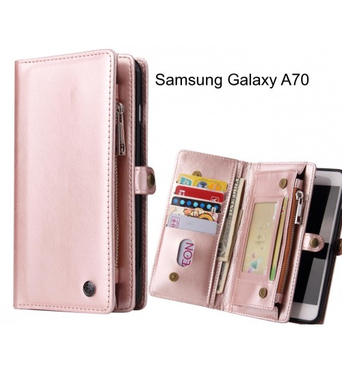 Samsung Galaxy A70 Case Retro leather case multi cards cash pocket & zip