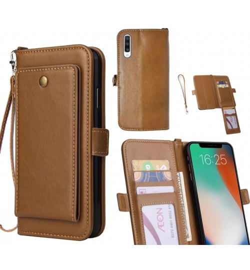 Samsung Galaxy A70 Case Retro leather case multi cards cash pocket & zip