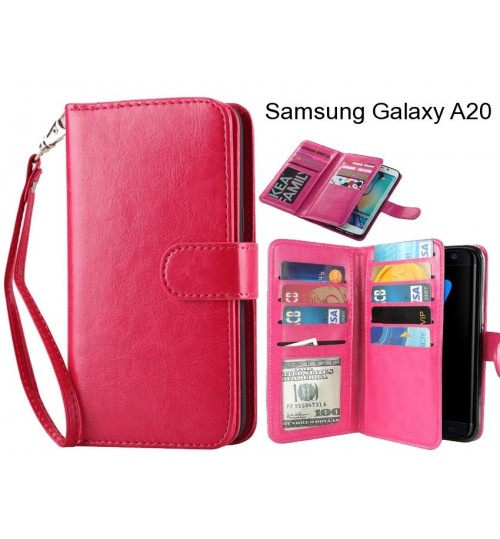 Samsung Galaxy A20 Case Double Wallet Leather Case 9 Card Slots - Hot Pink