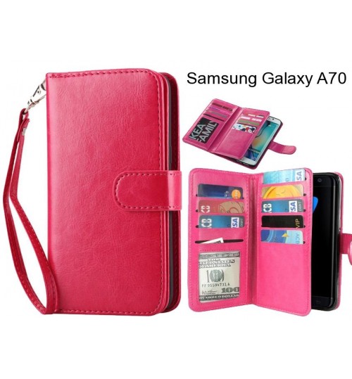 Samsung Galaxy A70 Case Double Wallet Leather Case 9 Card Slots - Hot Pink