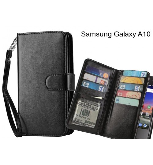 Samsung Galaxy A10 Case Double Wallet Leather Case 9 Card Slots - Black