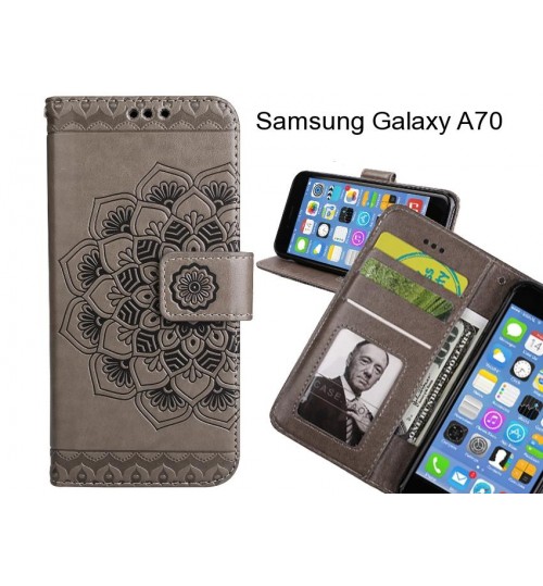 Samsung Galaxy A70 Case mandala embossed leather wallet case