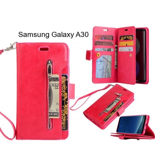 Samsung Galaxy A30 Case 10 Cards Slots Wallet Leather Case With Zip - Red