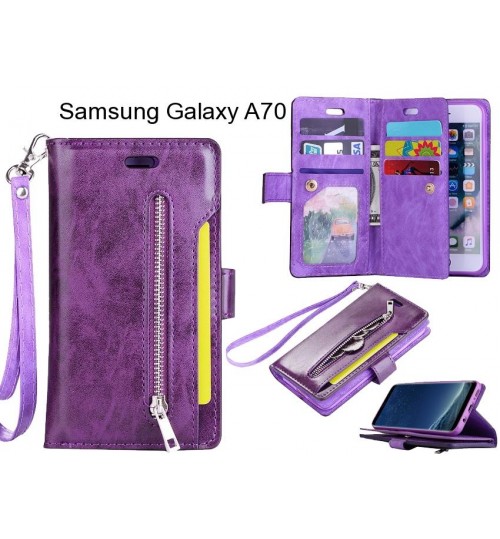 Samsung Galaxy A70 Case 10 Cards Slots Wallet Leather Case With Zip - Purple