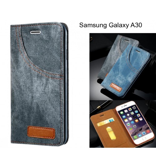 Samsung Galaxy A30 case leather wallet case retro denim slim concealed magnet