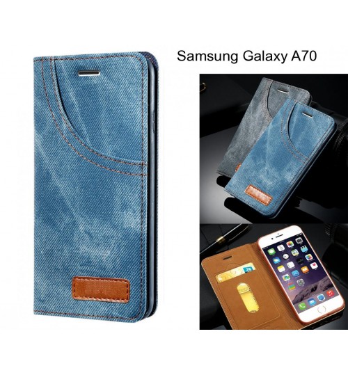 Samsung Galaxy A70 case leather wallet case retro denim slim concealed magnet