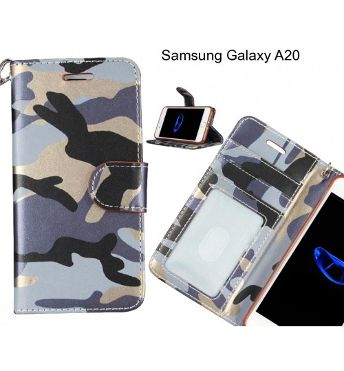 Samsung Galaxy A20 Case Camouflage Leather Wallet Case Cover - Grey