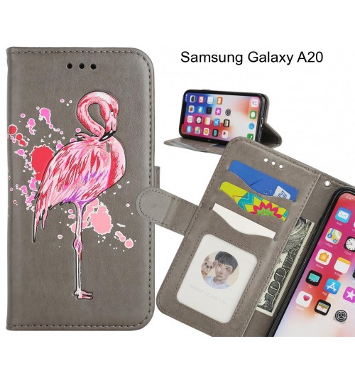 Samsung Galaxy A20 case Embossed Flamingo Wallet Leather Case