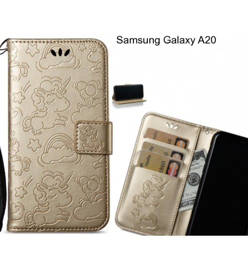 Samsung Galaxy A20  Case Leather Wallet Case Embossed Unicon Pattern - Gold
