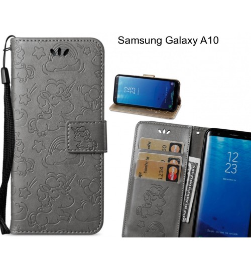 Samsung Galaxy A10  Case Leather Wallet Case Embossed Unicon Pattern - Grey