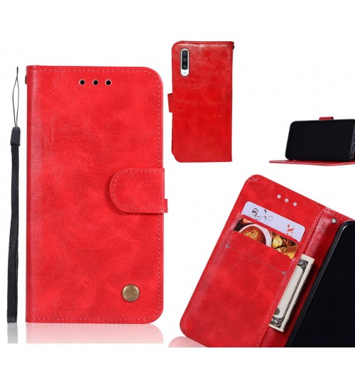Samsung Galaxy A70 Case Vintage Fine Leather Wallet Case - Red