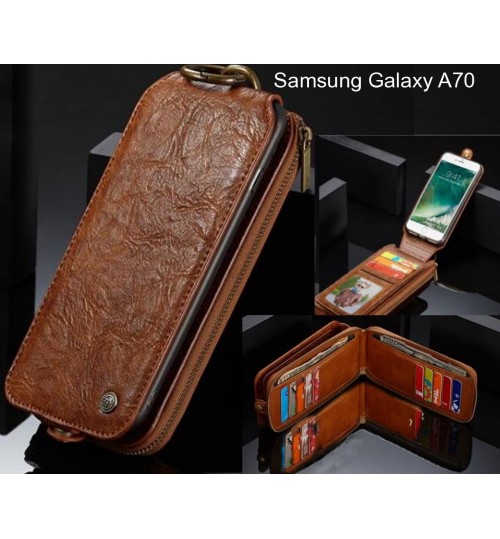 Samsung Galaxy A70 case premium leather multi cards 2 cash pocket zip pouch
