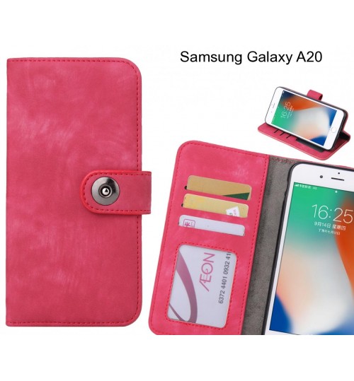 Samsung Galaxy A20 Case Retro Leather Wallet Case - Hot Pink