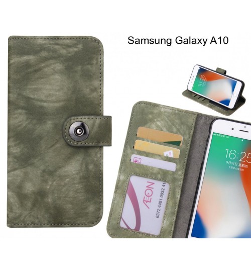 Samsung Galaxy A10 Case Retro Leather Wallet Case - Green