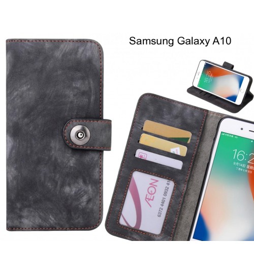 Samsung Galaxy A10 Case Retro Leather Wallet Case - Black