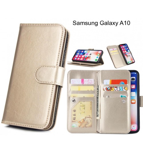 Samsung Galaxy A10 Case Triple Wallet Leather Case 9 Card Slots - Gold