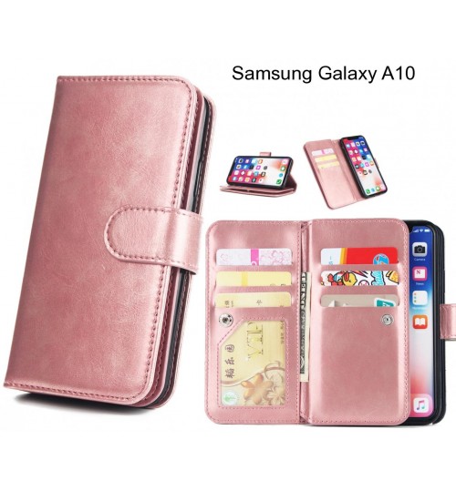 Samsung Galaxy A10 Case Triple Wallet Leather Case 9 Card Slots - Rose Gold