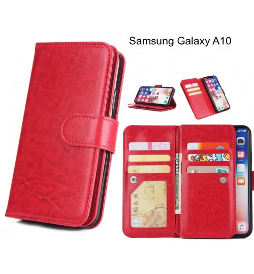 Samsung Galaxy A10 Case Triple Wallet Leather Case 9 Card Slots - Red