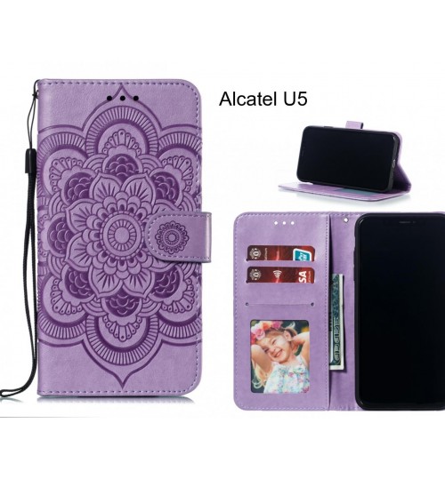 Alcatel U5 case leather wallet case embossed pattern