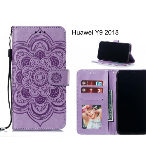 Huawei Y9 2018 Case Leather Wallet Case Embossed Pattern - Purple