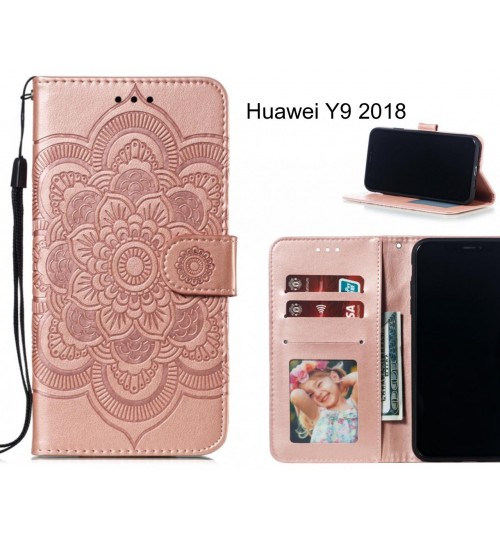 Huawei Y9 2018 Case Leather Wallet Case Embossed Pattern - Rose