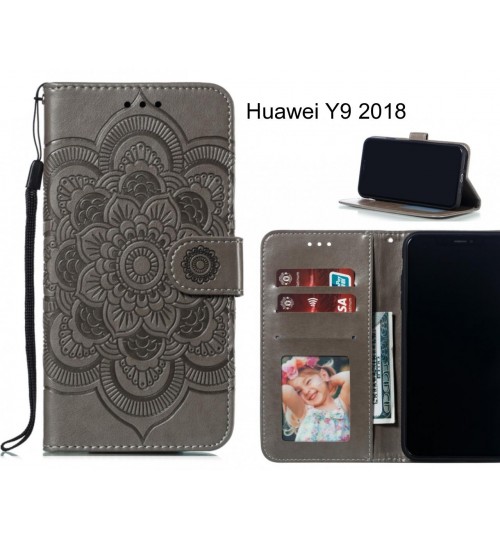 Huawei Y9 2018 Case Leather Wallet Case Embossed Pattern - Grey