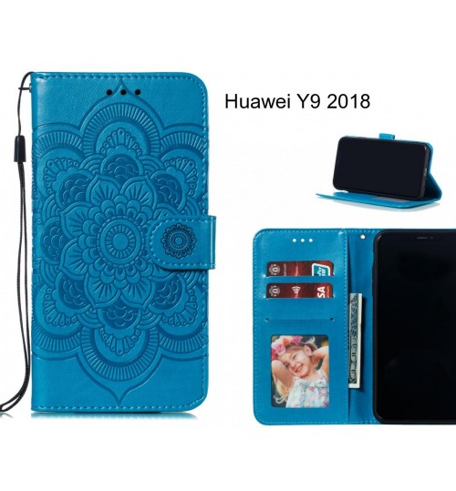 Huawei Y9 2018 Case Leather Wallet Case Embossed Pattern - Blue