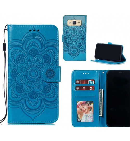 Galaxy J2 Case Leather Wallet Case Embossed Pattern - Blue