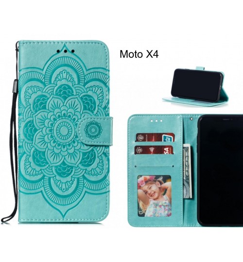 Moto X4 case leather wallet case embossed pattern