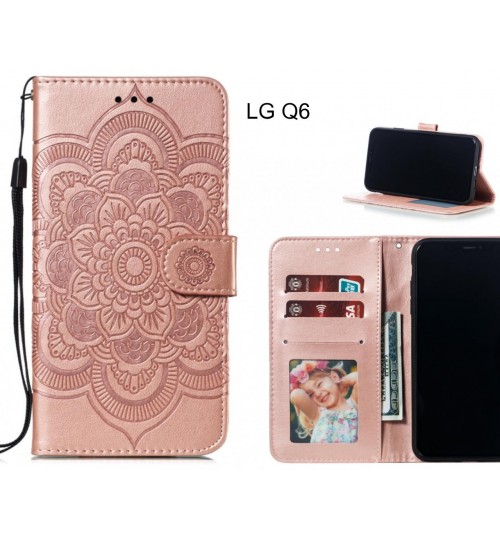 Lg Q6 Case Leather Wallet Case Embossed Pattern - Rose