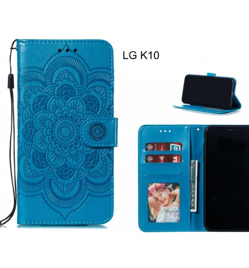 Lg K10 Case Leather Wallet Case Embossed Pattern - Blue